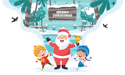 Christmas Greeting Card Design With Cartoon Characters
