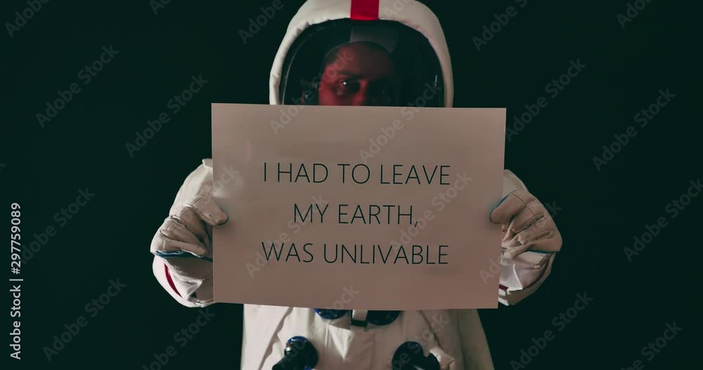 Sticker astronaut lost in space with a message for humanity