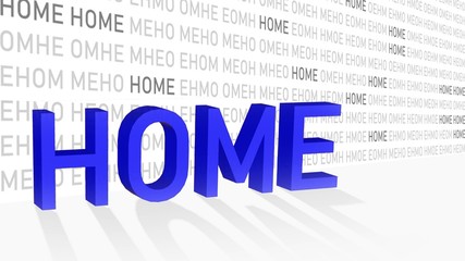 spirit of home - shown in a composition of various graphic elements - blue letters with shadow on the floor - 3D illustration
