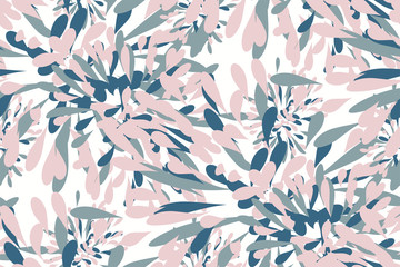 Seamless abstract pattern in pastel colors. Large flowers on white background. Hand-drawn floral print. Simple modern design. Perfect for fabrics, cards, interior design, Wallpaper, covers