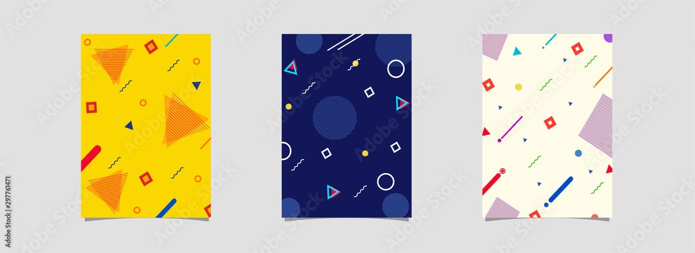 Poster promotional template or flyer design with geometric abstract element in three color option.