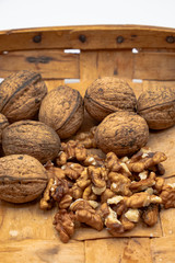 Fresh walnuts in a basket