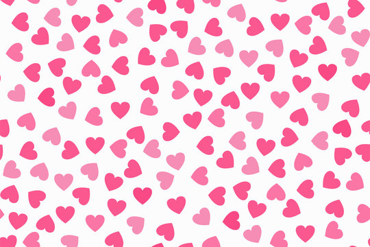 Abstract seamless pattern with pink hearts on white background. Universal print. 