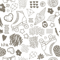 Seamless pattern with cute retro roller skates.