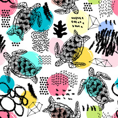 Seamless pattern with sea turtles.