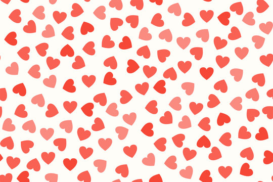 Red hearts on white background seamless pattern. Universal print. Vector.