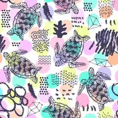 Wallpaper murals Sea animals Seamless pattern with sea turtles.