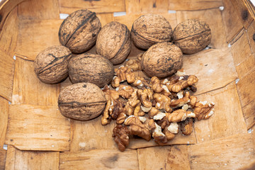 Fresh walnuts in a basket