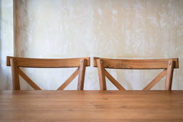 Classic wooden furniture in coffee shop