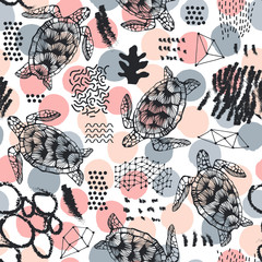 Seamless pattern with sea turtles.