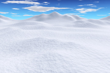 Snow hills under blue sky whith clouds