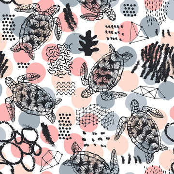 Seamless pattern with sea turtles.