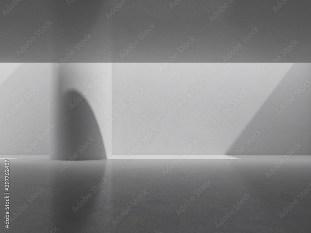 Poster abstract of concrete interior space with sun light cast the shadow on the wall and pillars, geometri