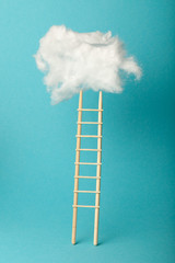 Stepladder into clouds, entrepreneur business success concept. Progress and growth up.