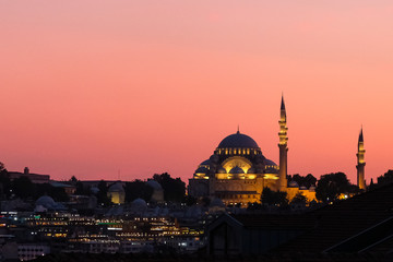Mosque and warm sunset, Istanbul, Turkey