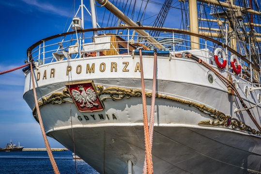 Gdynia, Poland - May 15, 2017: Dar Pomorza - Gift of Pomerania preserved as a museum ship in Gdynia city port