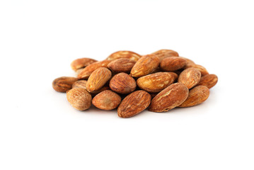 peeled young almonds on a white background, isolate, nut antioxidant