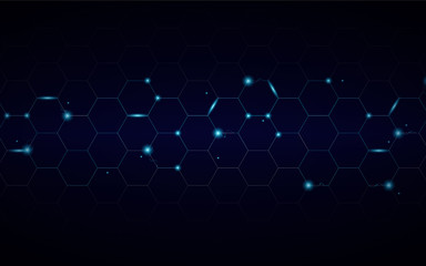 Abstract blue hexagon texture background with light electric effect. Technology and futuristic vector design concept for use wallpaper, cover, banner, theme, web, presentation
