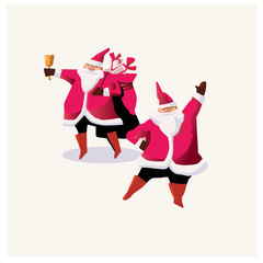 Funny happy Santa Claus character with gift, bag with presents, waving and greeting. - 297764405