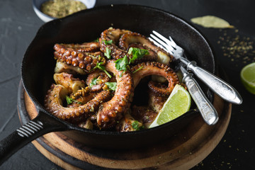 Grilled octopus with herbs and lime