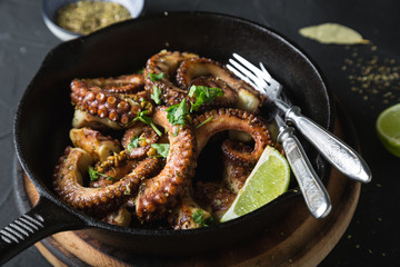 Grilled octopus with herbs and lime