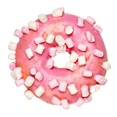 Pink donut with marshmallow, top view