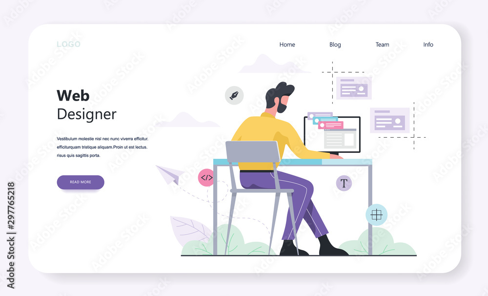 Poster web design and programming horizontal banner. web designer
