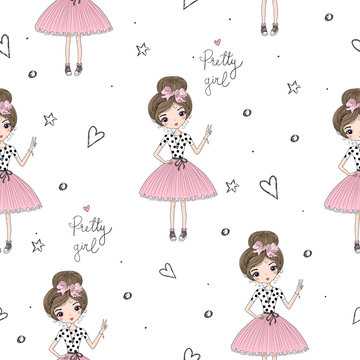 cute little girl vector seamless pattern illustration © iryna_boiko