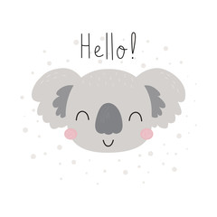 Cute cartoon character koala. Print for baby shower party. Vector print with baby koala
