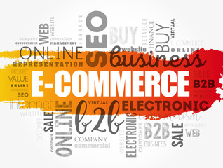 E-COMMERCE word cloud collage, business concept background