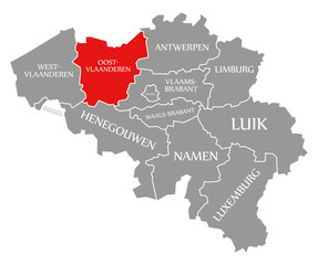 East Flanders red highlighted in map of Belgium