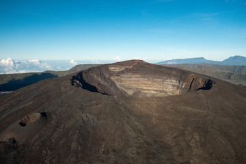 Crater of Fournaise volcano from above, Reunion island, France