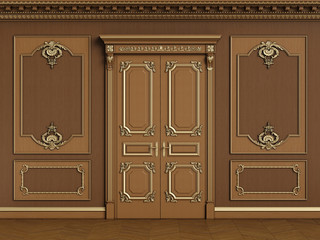 Classic interior with wooden boiserie with copy space