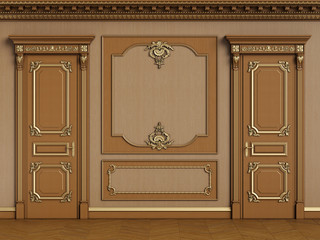 Classic interior with wooden boiserie with copy space