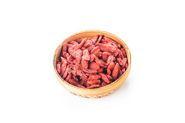 Wolfberry dry fruit on bowl with white background