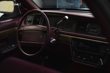 Obraz premium Car Key. Leather interior of a retro car.