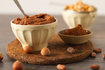 Vegan chocolate mousse made with chickpeas, roasted hazelnuts and raw cocoa