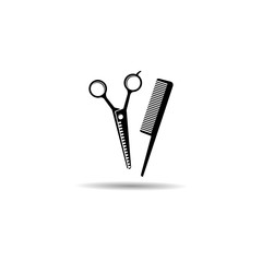 Scissors and comb logo vector icon illustration design 