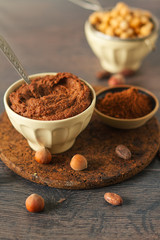 Vegan chocolate mousse made with chickpeas, roasted hazelnuts and raw cocoa