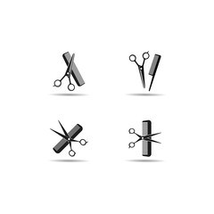 Scissors and comb logo vector icon illustration design 