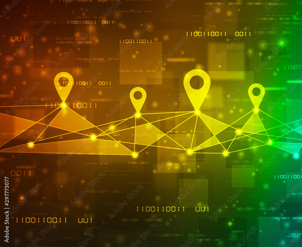 Fototapete 2d rendering red map pointer