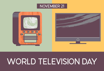 November 21 is world television day. Vector illustration in retro style.