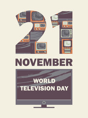 November 21 is world television day. Vector illustration in retro style.
