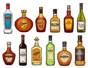Alcohol drink isolated vector bottles