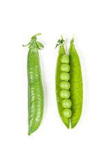 green peas in pods on a white background