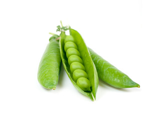 green peas in pods on a white background