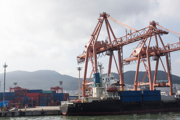 Container cargo ship and Gantry Cranes