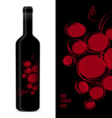 Label design for a bottle of wine with a bunch of grapes. Vector illustration. - 297775896