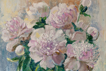 Oil painting on canvas: white peonies © yesn
