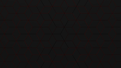 Black Geometric Background With Red Glowing Lines (3D Illustration)